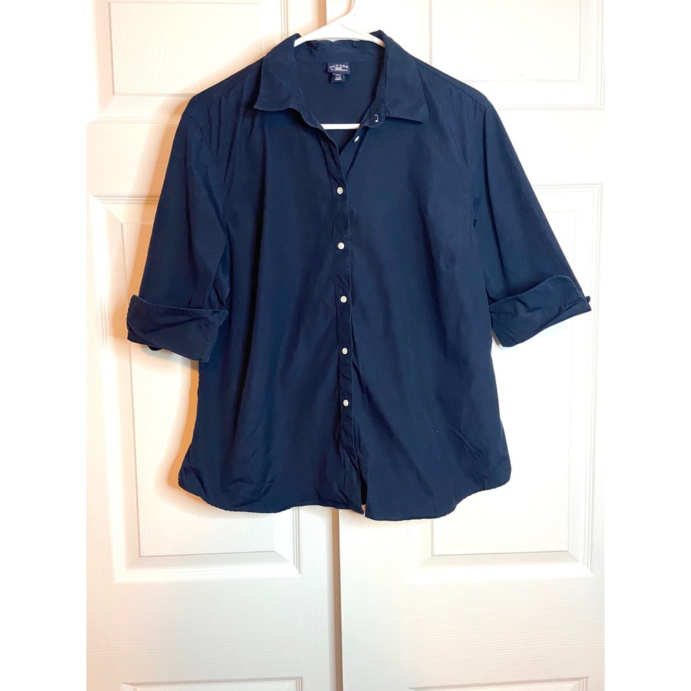 Cutter & Buck Womens Navy Blue 100% Cotton 3/4 Sleeve Button Down Shirt Large